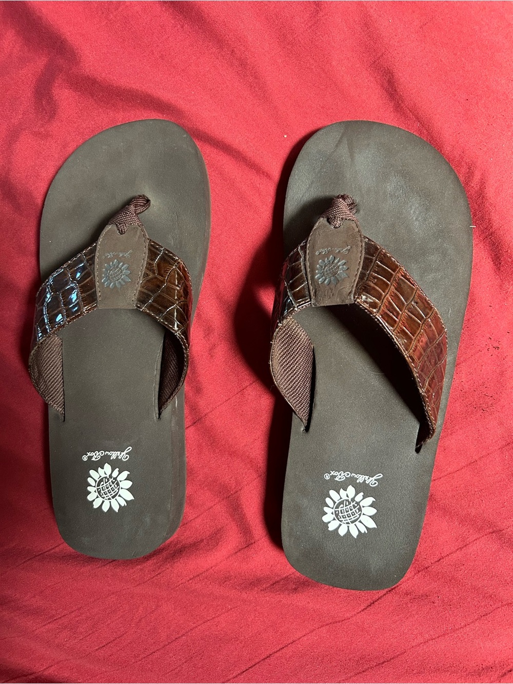 Yellow Box Women's Brown Croc-Texture Thong Sandals